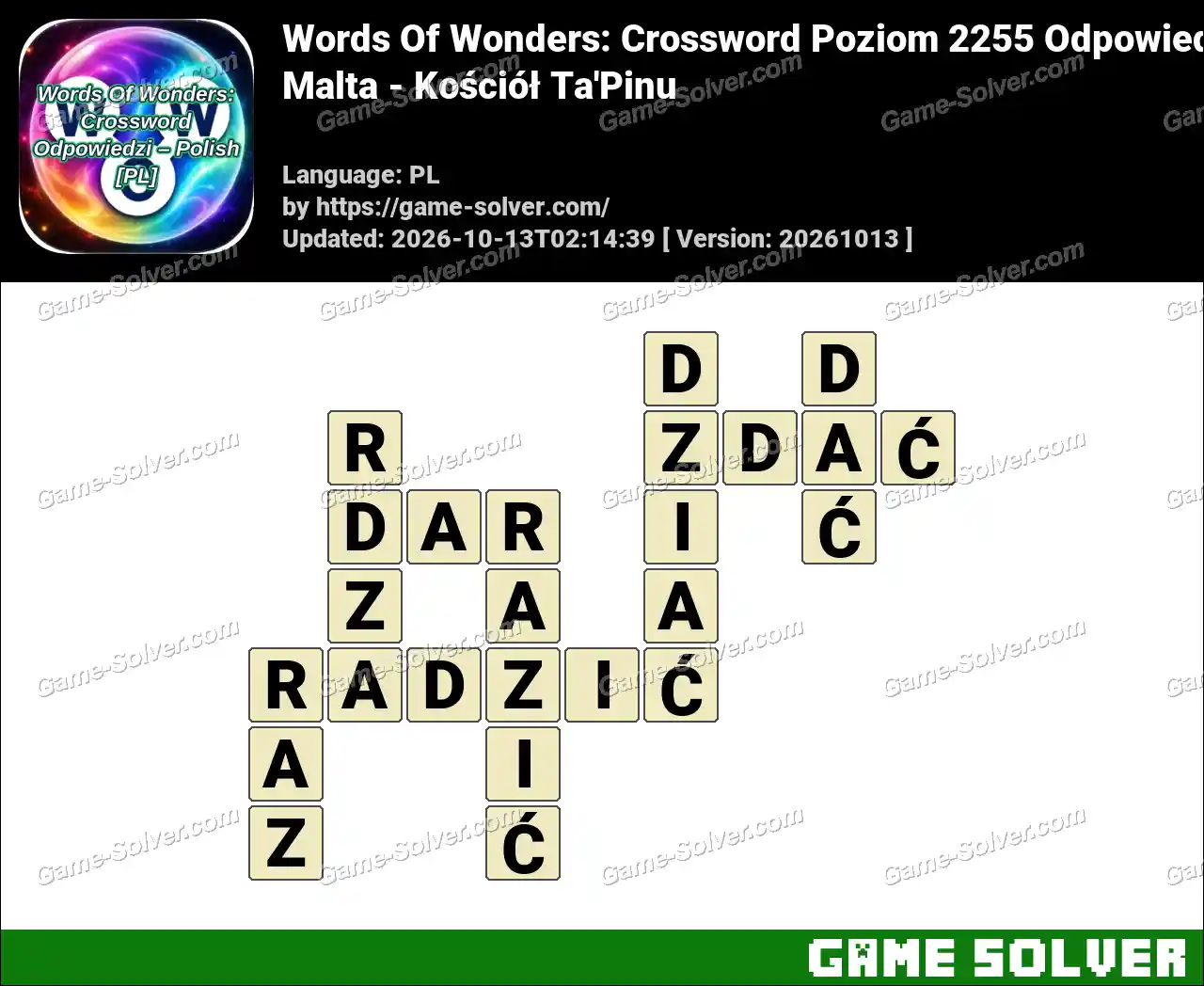 Words Of Wonders: Crossword Poziom 2255 Odpowiedzi – Malta – Kościół Ta’Pinu